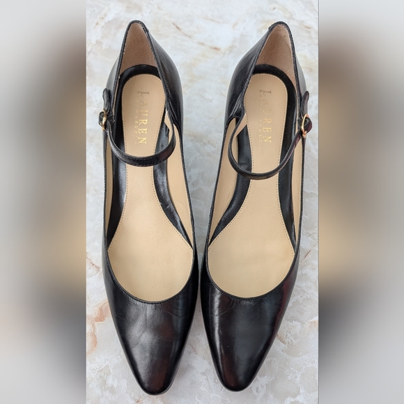 Ralph Lauren Elegant Black T-Strap Heels Leather Sz 8 M - Picture 14 of 14